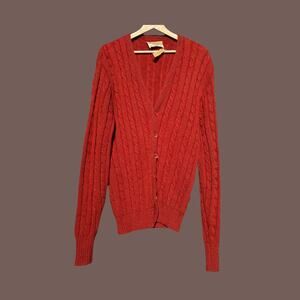 Jantzen Wool Cable Cardigan | Rust Red | Size XL | Vintage